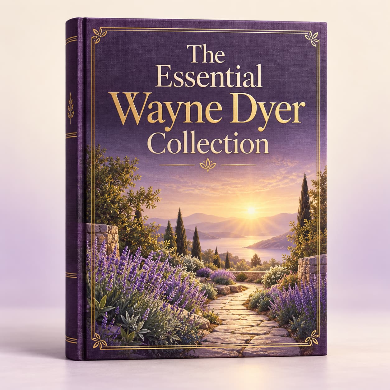 Purple and gold book mockup of The Essential Wayne Dyer Collection